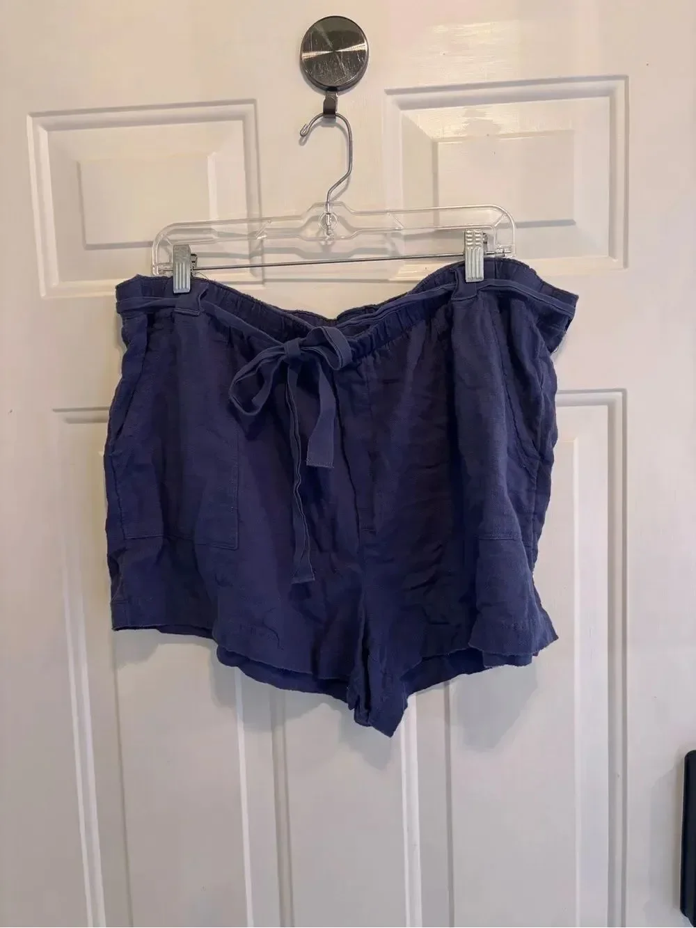 aerie Navy Drawstring Casual Linen-Blend Shorts